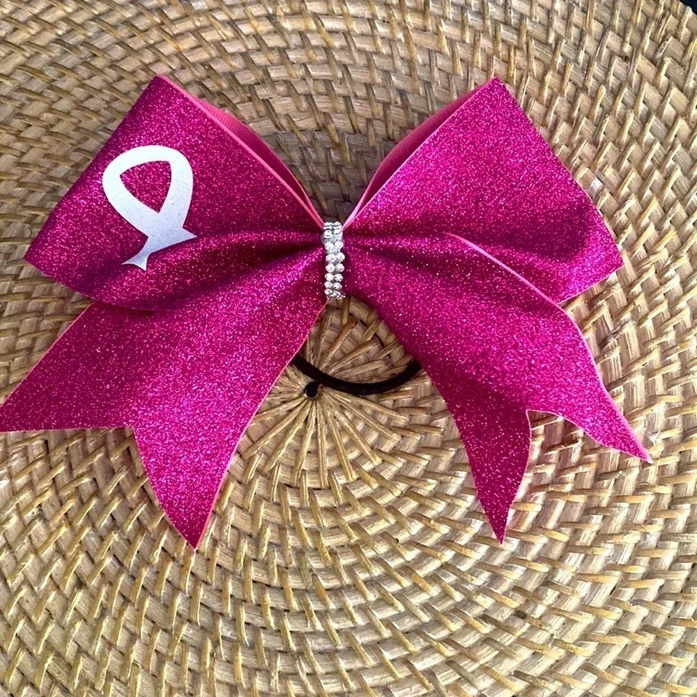 Girl’s Set of 4 Black, White, Orange and Pink Sequined Cheerleading Bows